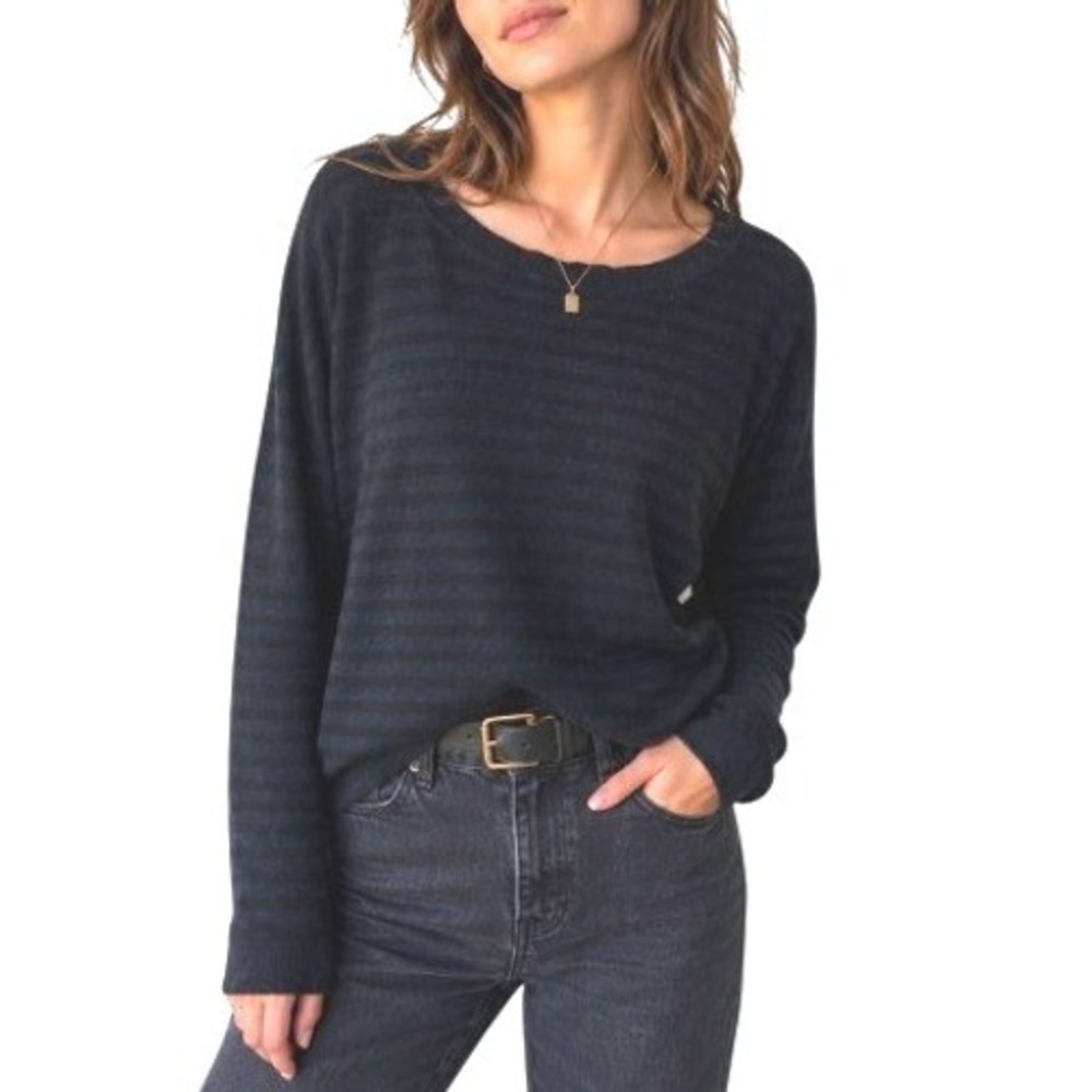 Vince Navy Black Striped Wool Silk Alpaca Knit Sweater Preppy Minimalist Chic S